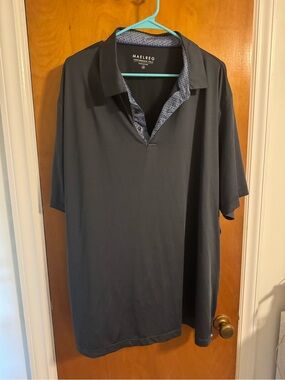 Men's navy Polo Shirt with Patterned Inner Collar